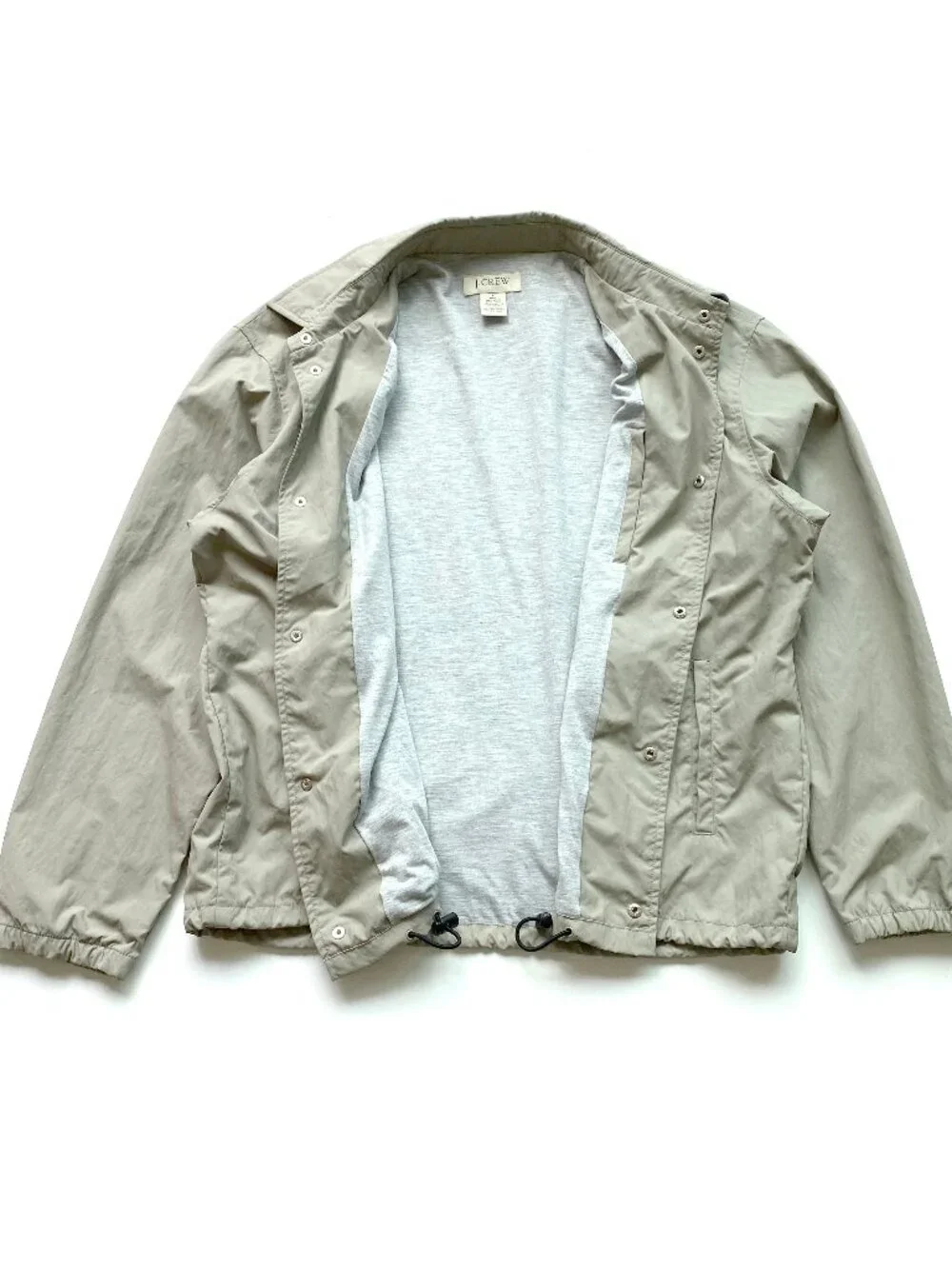 J.Crew Nylon Snap Front Coaches Jacket Jersey Lined Tan Khaki Large
